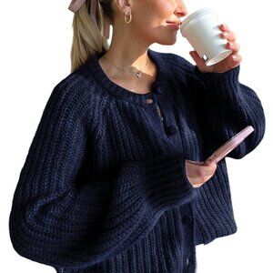 Chunky Knit Open Front Cardigan Sweater Women's Fall Casual Coat